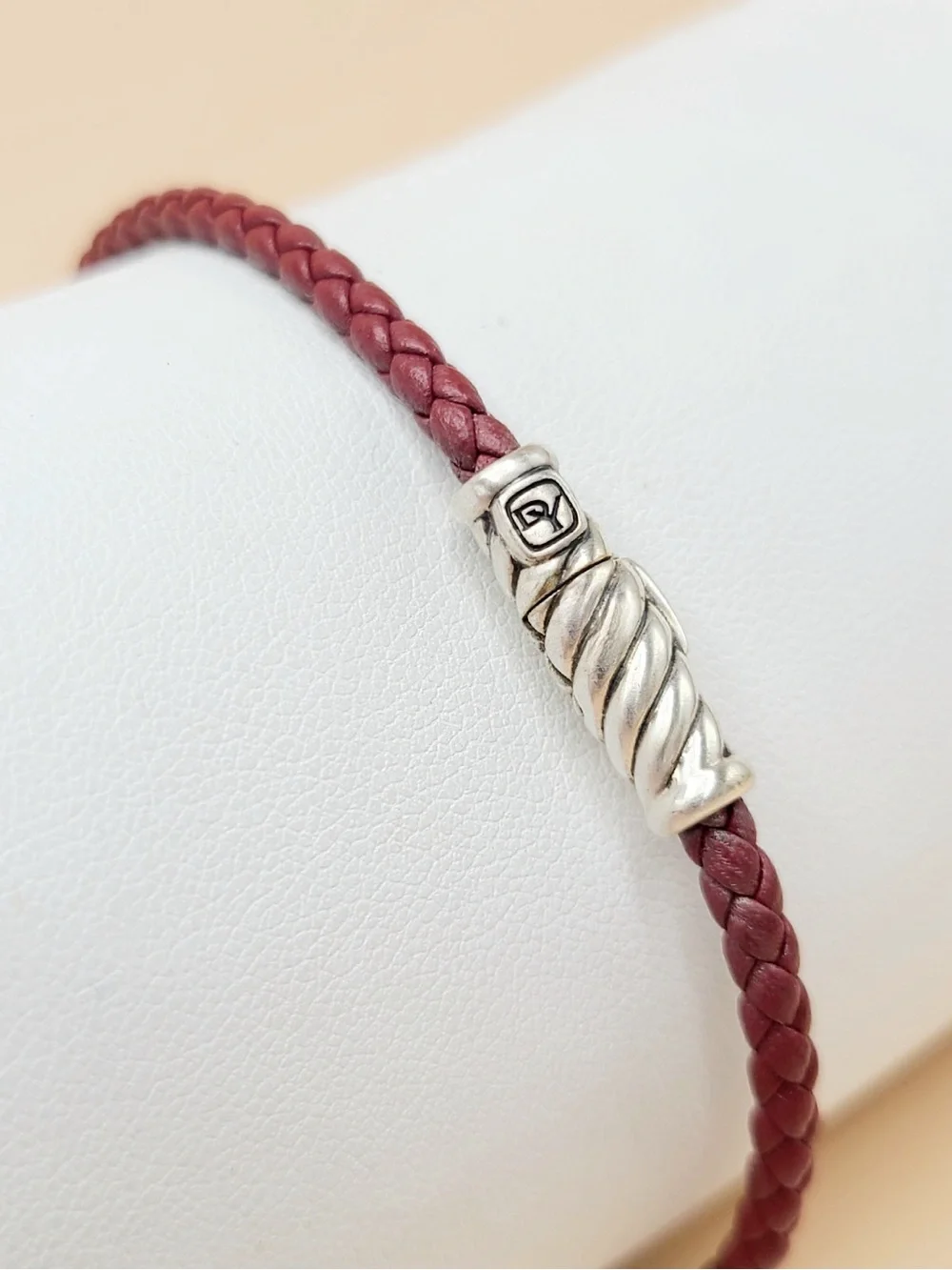 David Yurman Cable Classics ID Bracelet In Sterling Silver and Red Leather